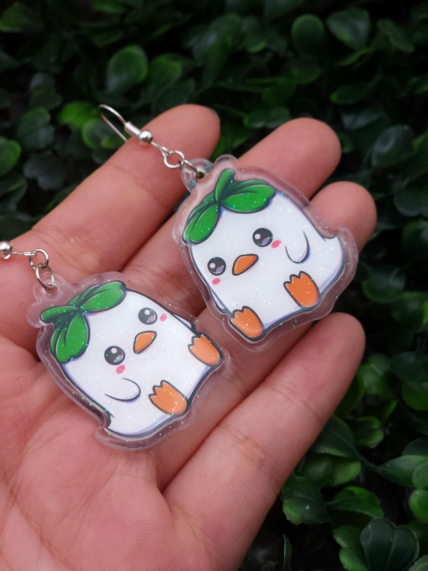 Glitter Lucky Clover Duck Dangle Earrings