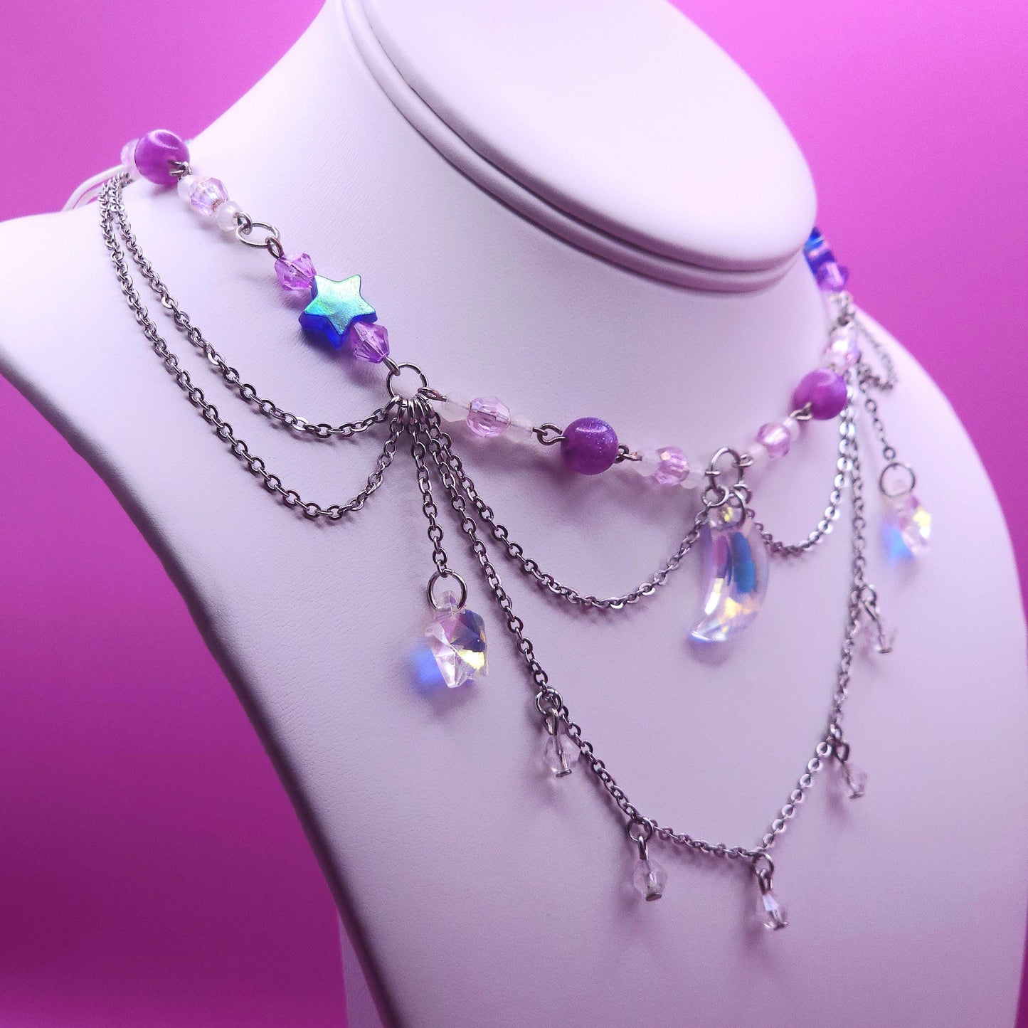 Celestial Moon & Star Purple Necklace