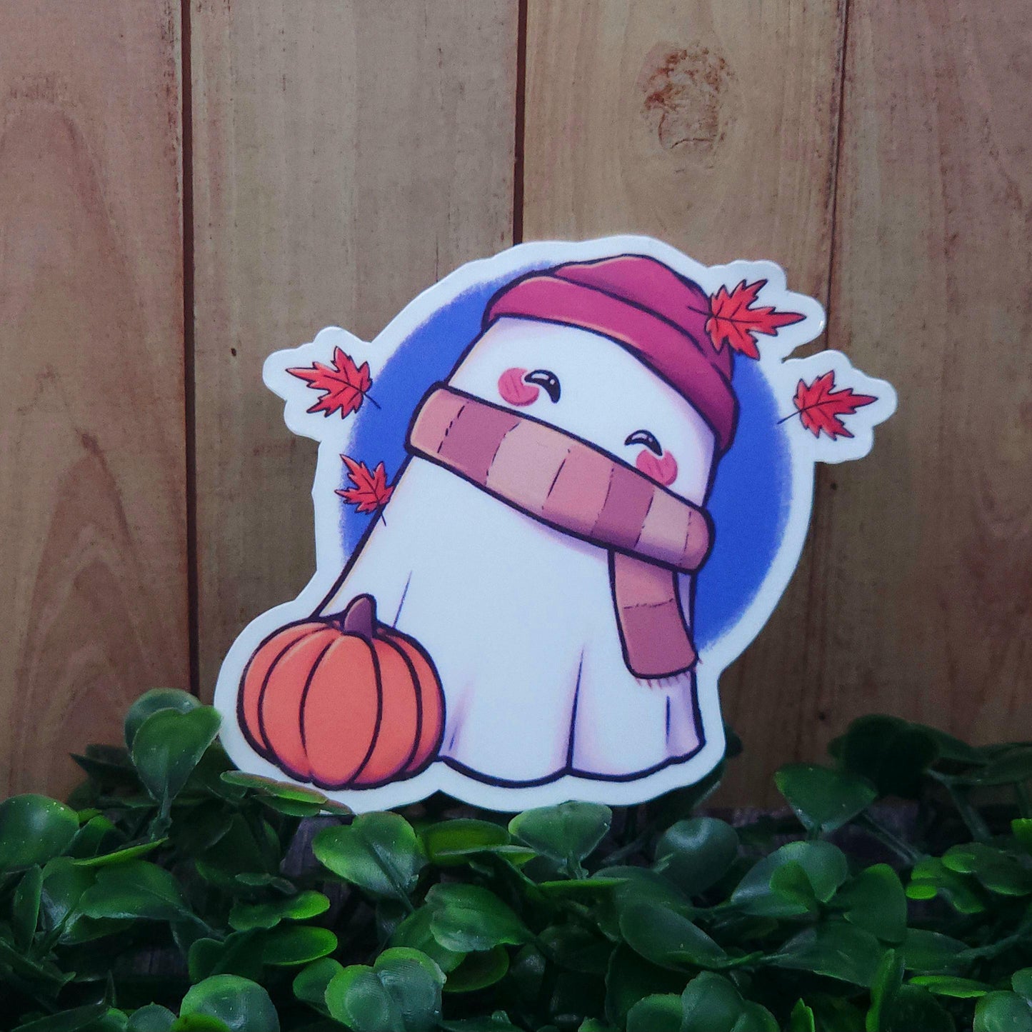 Cozy Autumn Pumpkin Ghost Vinyl Sticker