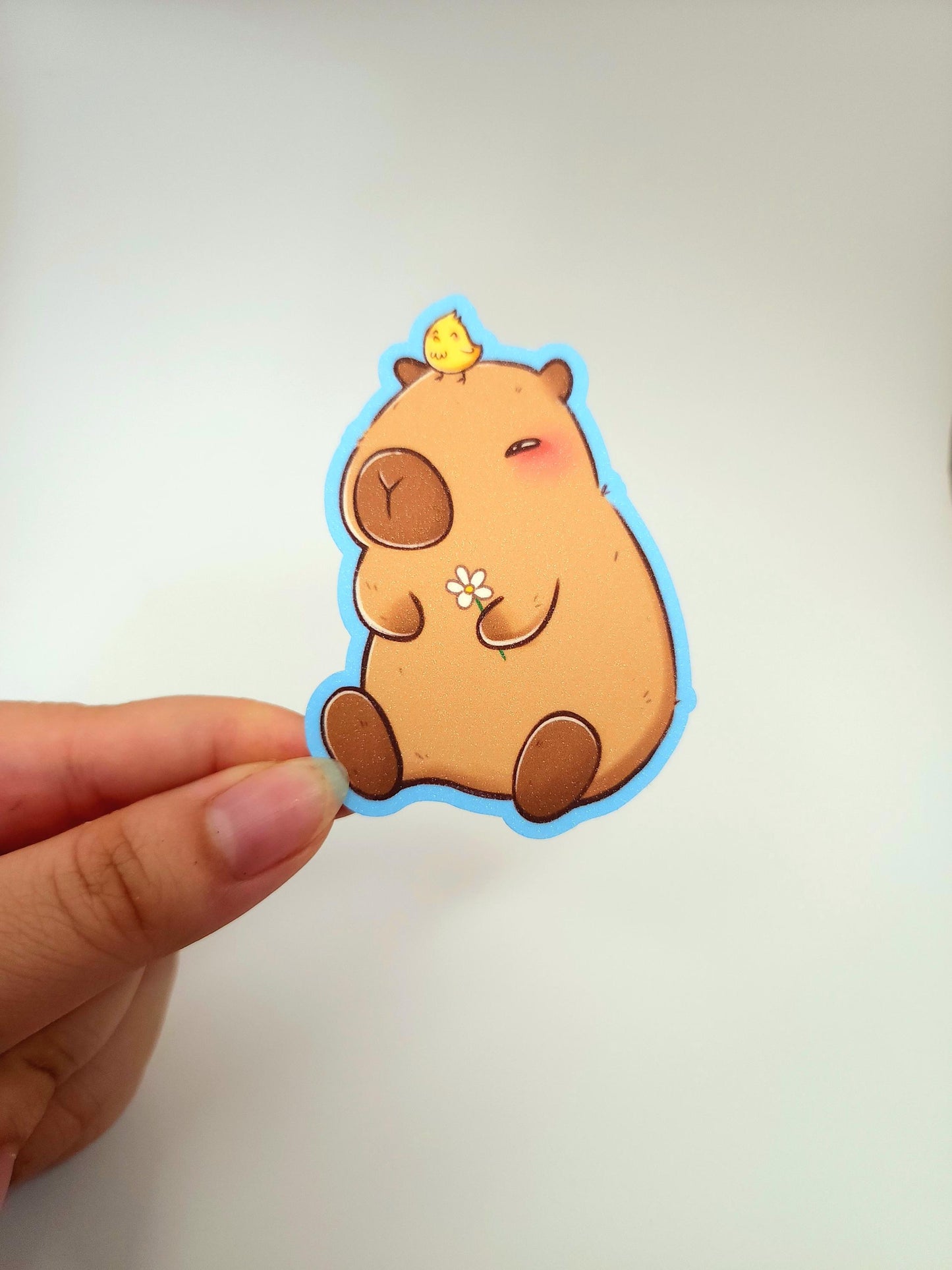 Capybara & Bird Glitter Vinyl Sticker