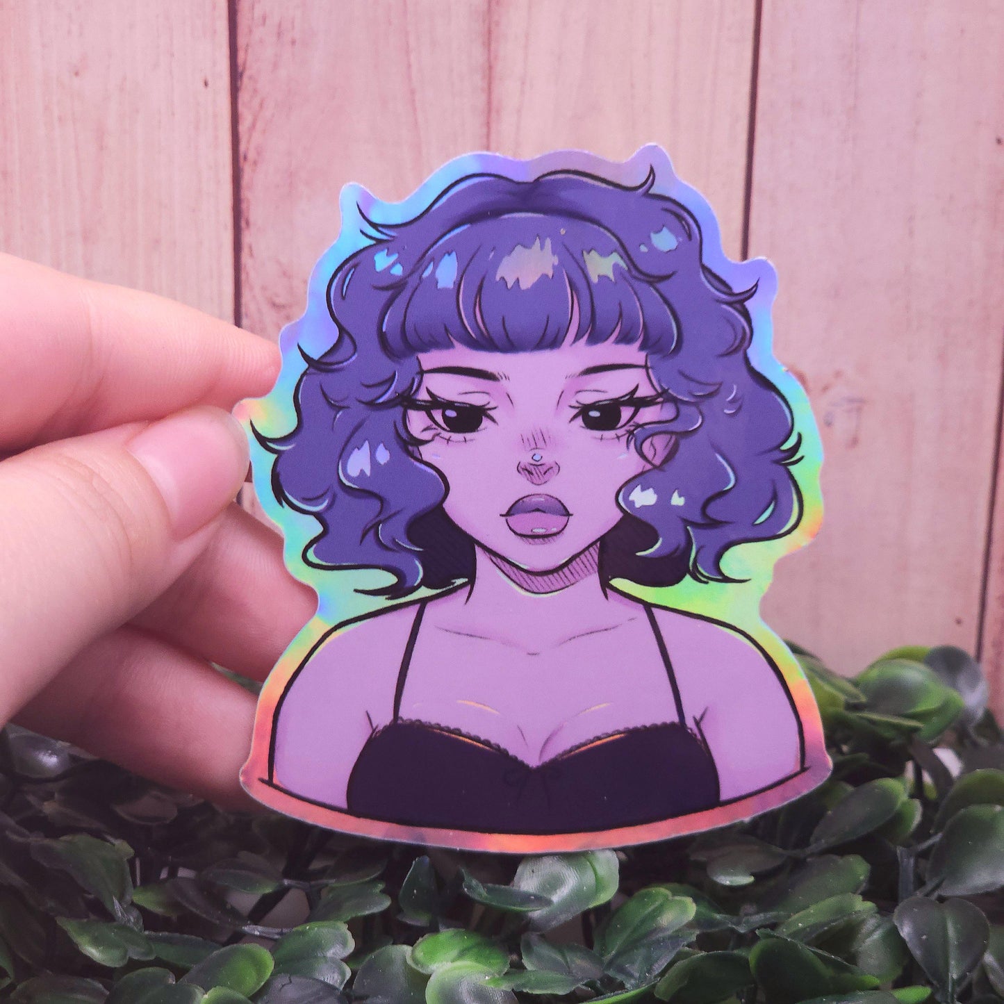 Holographic Alt Purple Anime Girl Sticker
