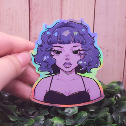 Holographic Alt Purple Anime Girl Sticker