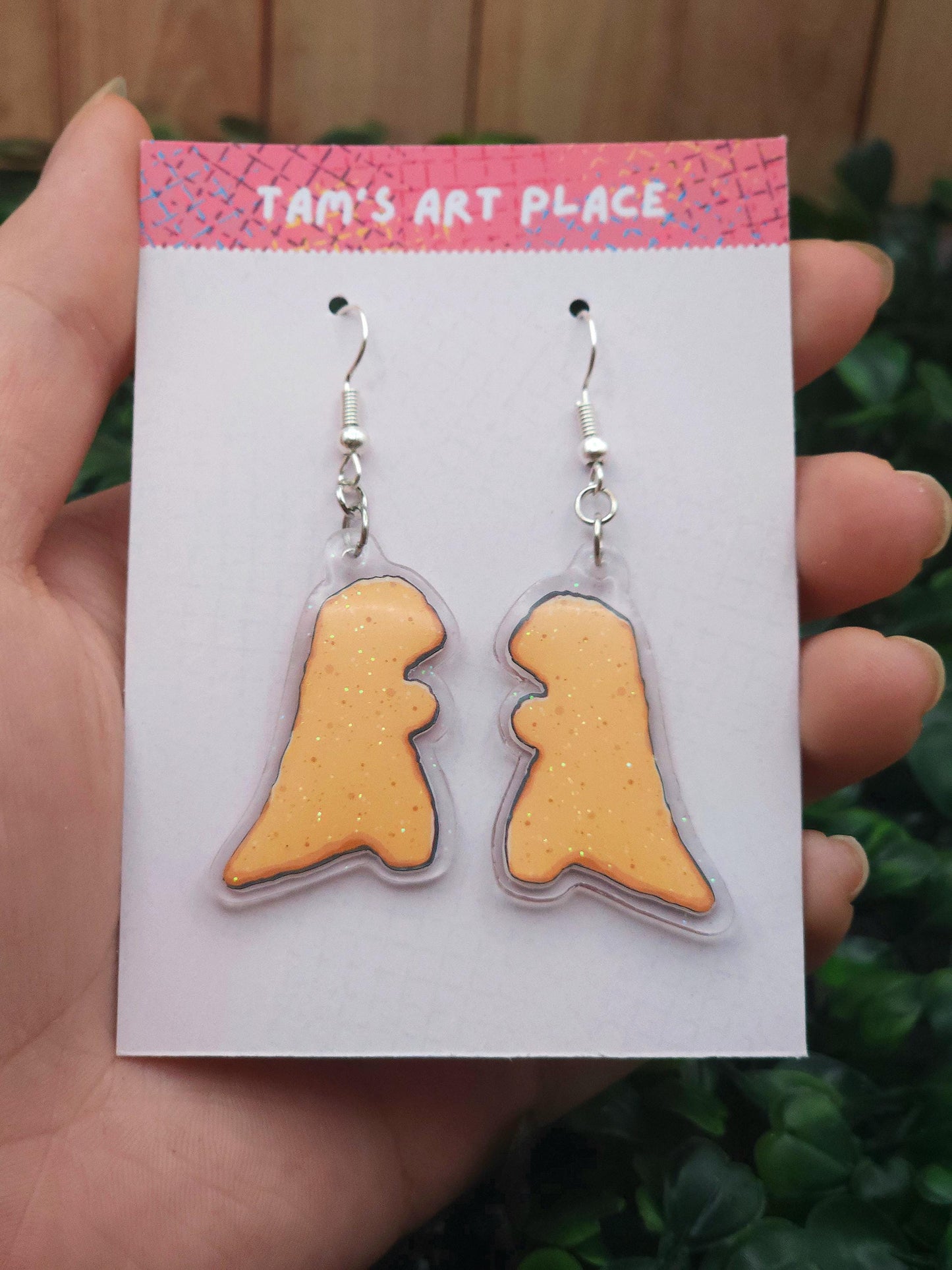 T-Rex Dinosaur Chicken Nugget Glitter Earrings