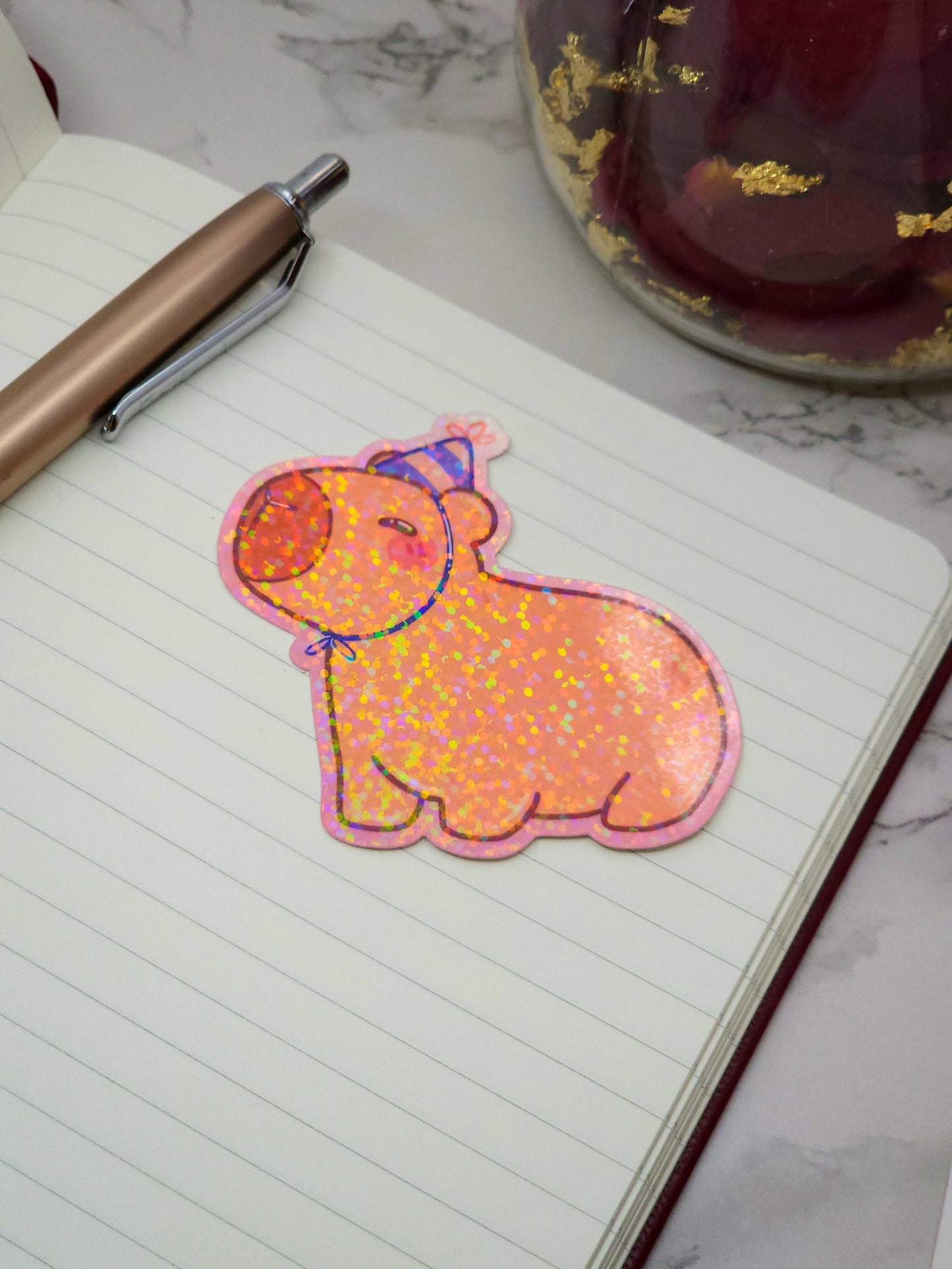 Capybara Party Hat Birthday Holographic Sticker