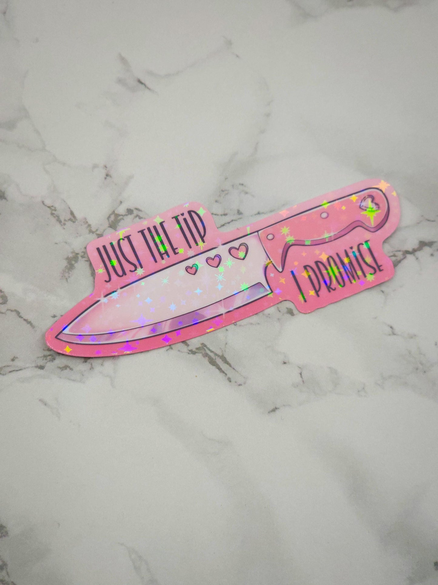 Pink Heart "Just the Tip" Knife Vinyl Sticker