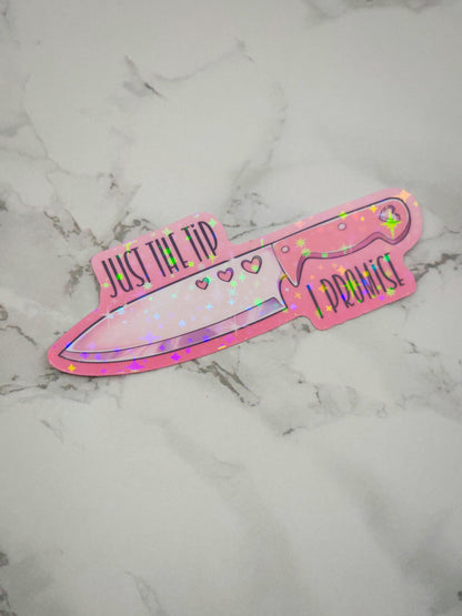 Pink Heart "Just the Tip" Knife Vinyl Sticker
