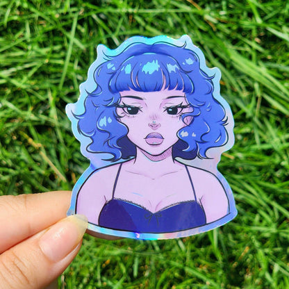 Holographic Alt Purple Anime Girl Sticker