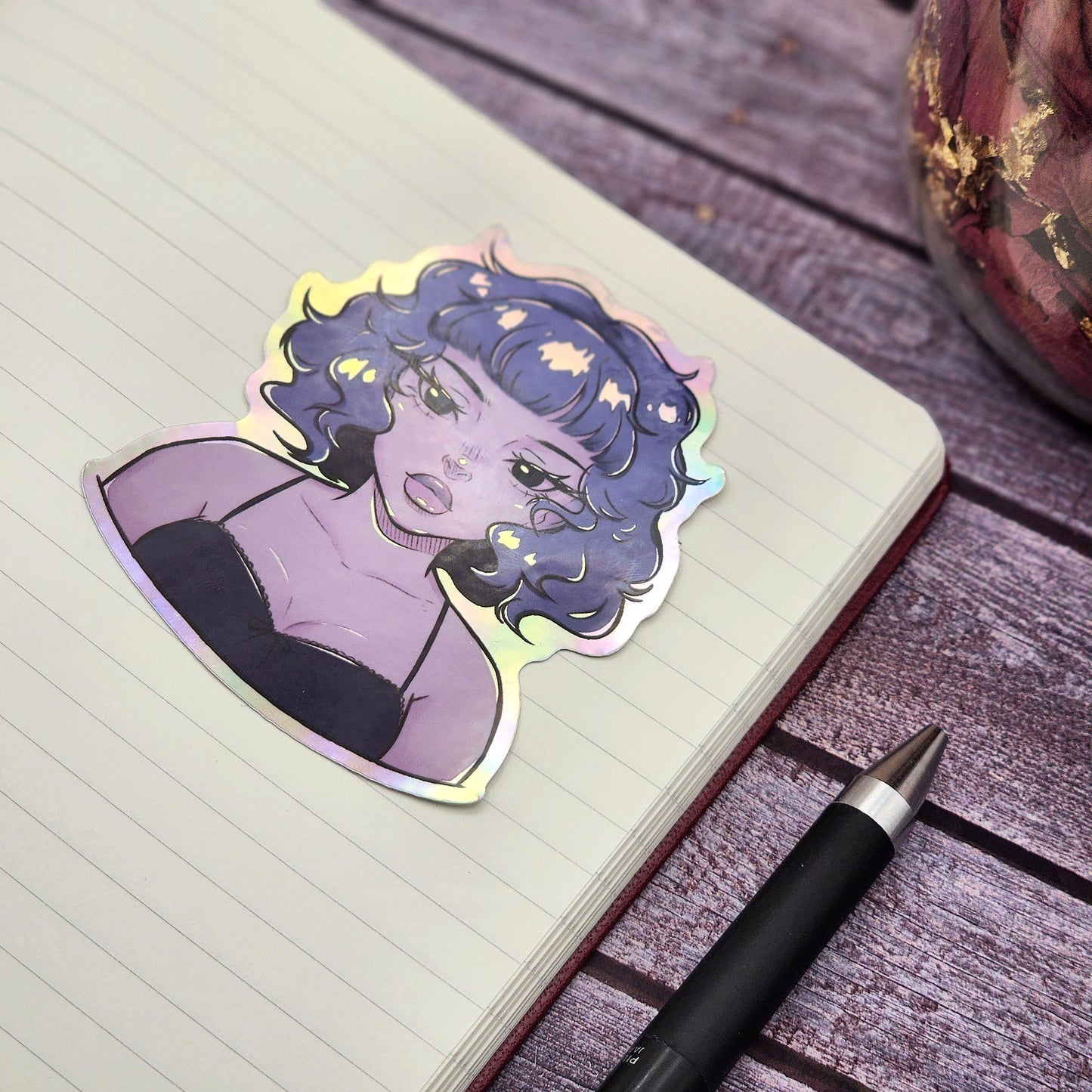 Holographic Alt Purple Anime Girl Sticker
