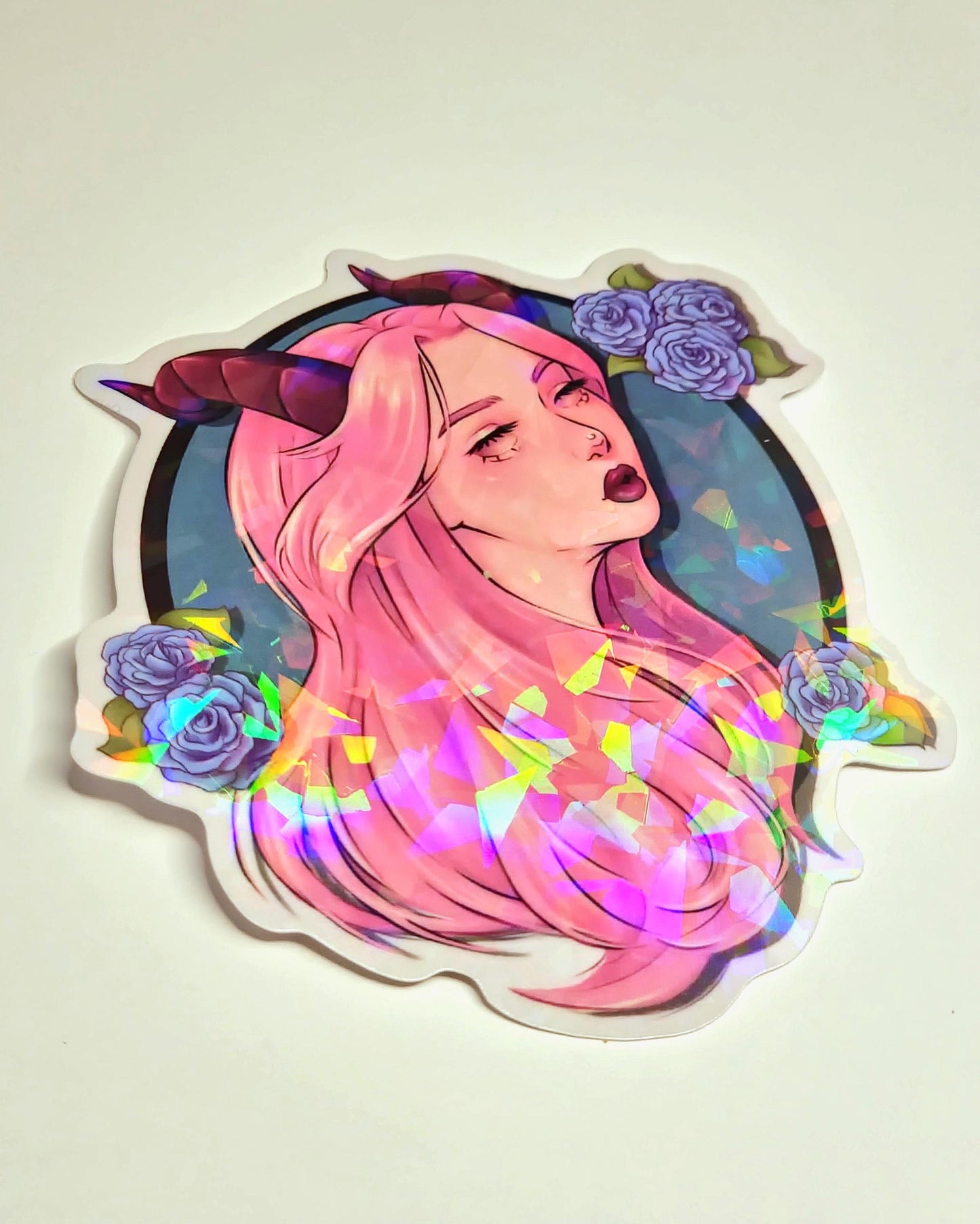 Horned Demon Girl Holographic Vinyl Sticker