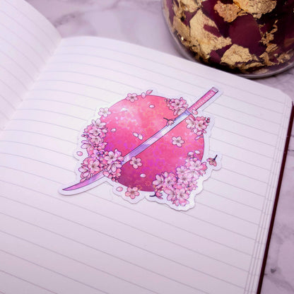 Sakura Cherry Blossom Katana Sword Holographic Vinyl Sticker