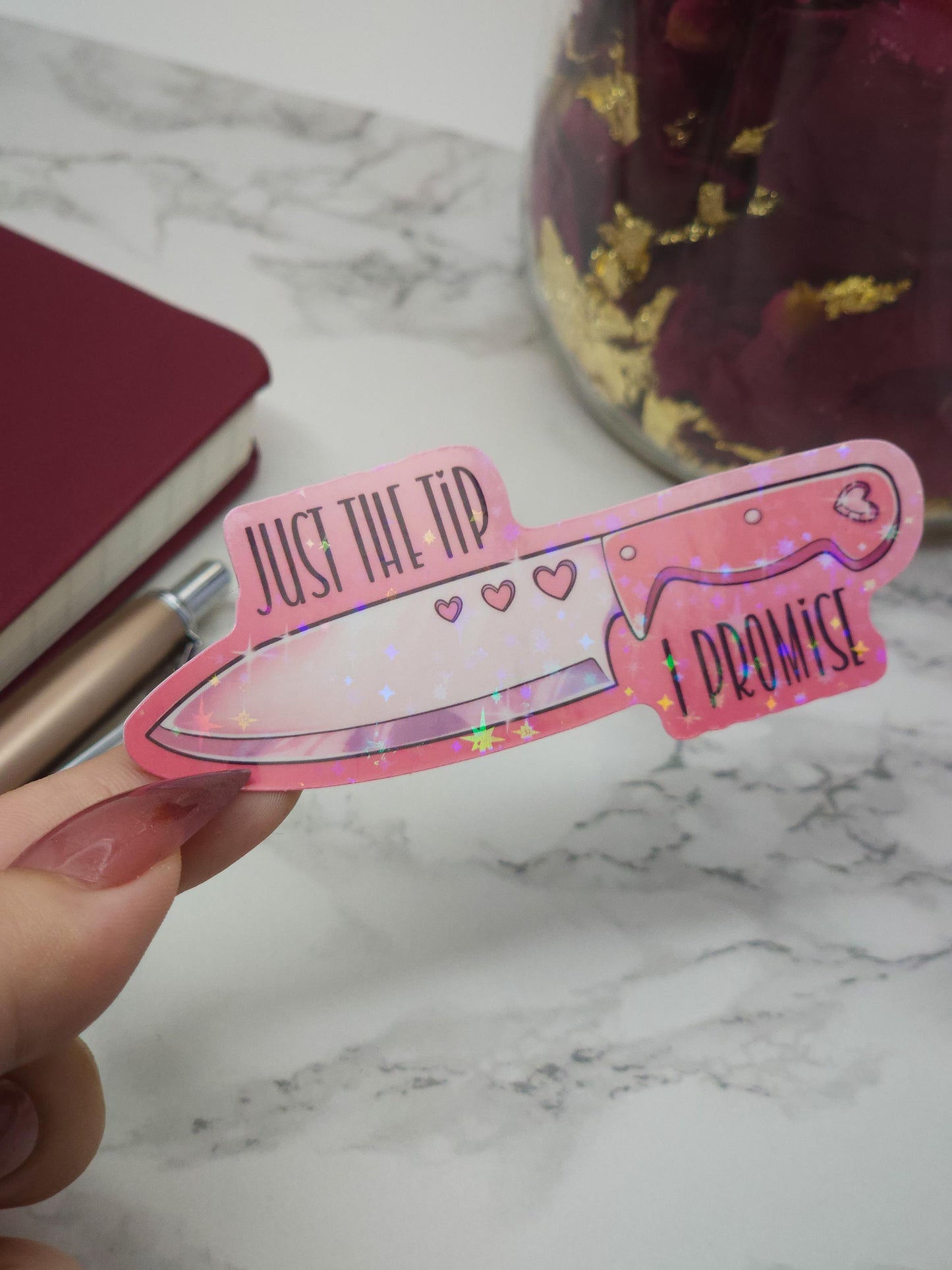 Pink Heart "Just the Tip" Knife Vinyl Sticker