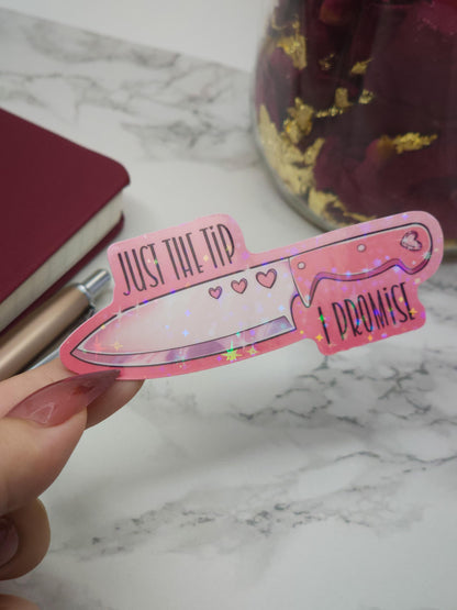 Pink Heart "Just the Tip" Knife Vinyl Sticker