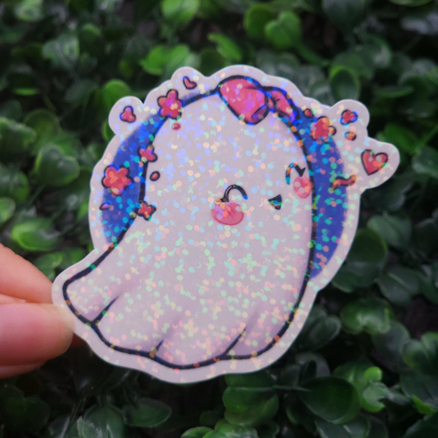Blushing Girly Heart Ghost Vinyl Sticker