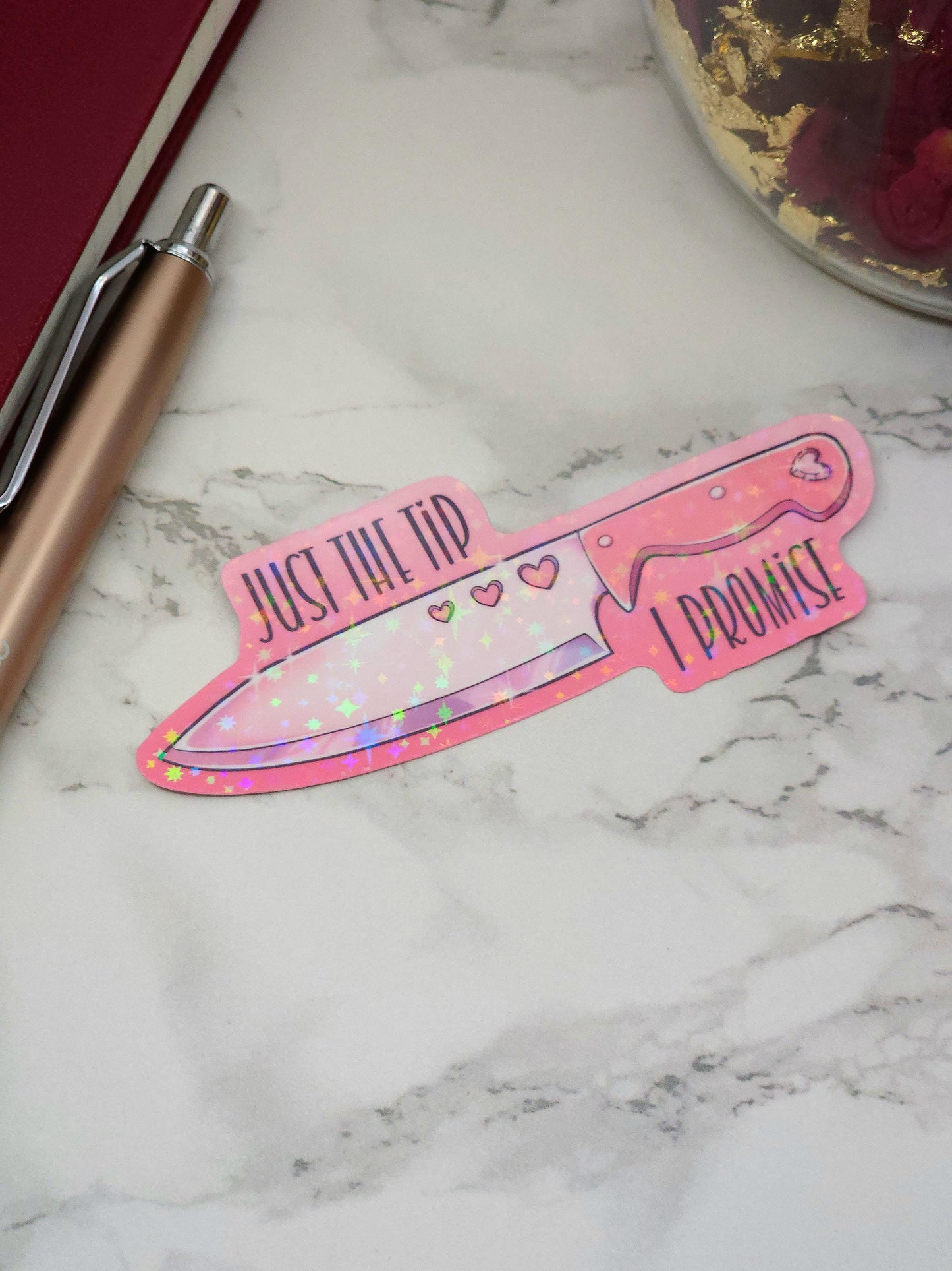 Pink Heart "Just the Tip" Knife Vinyl Sticker