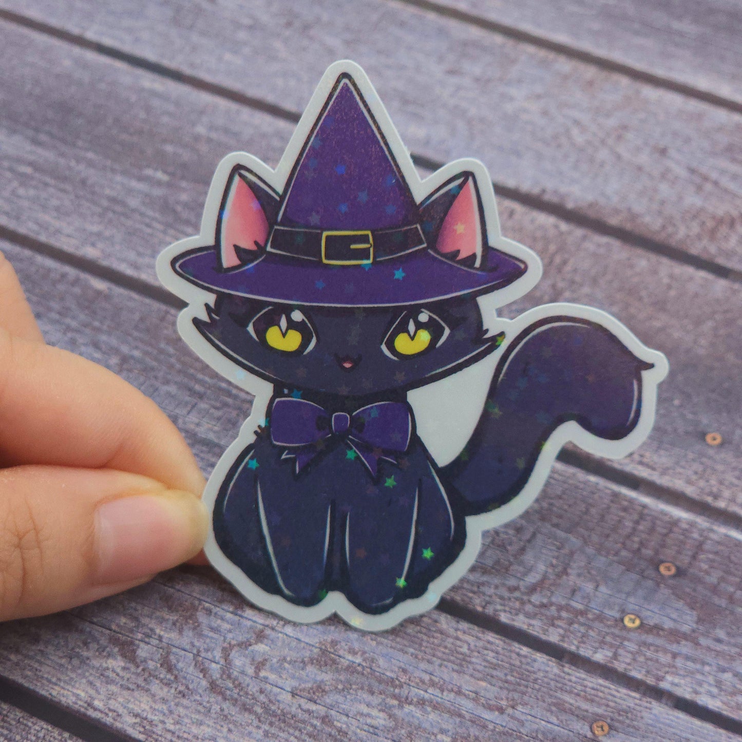 Magical Witch Cat Holographic Vinyl Sticker