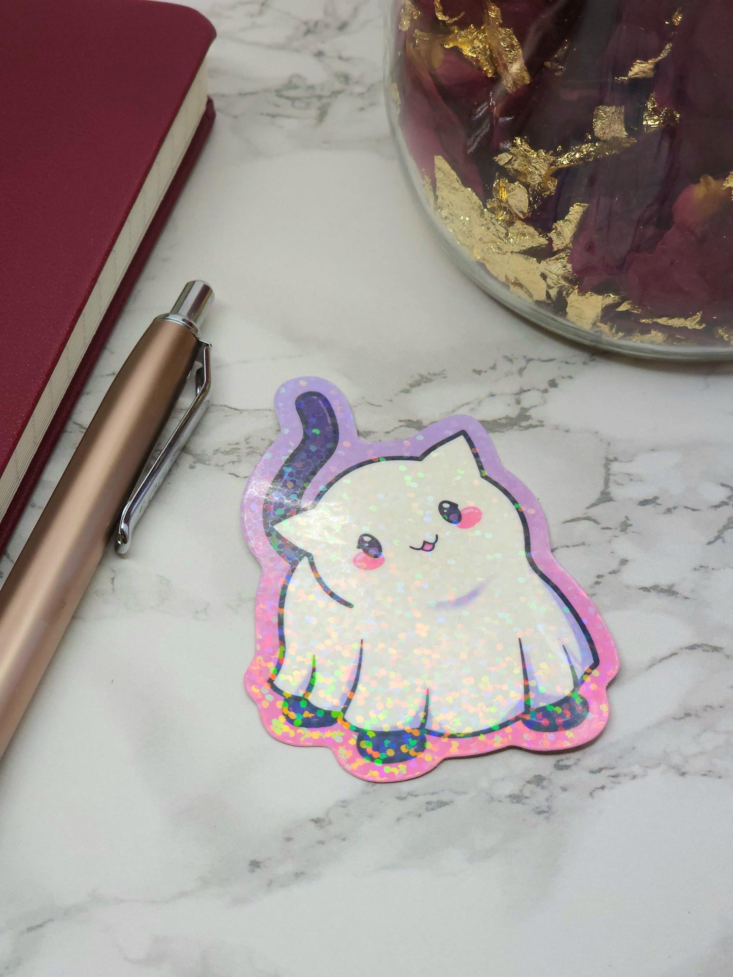 Blanket Ghost Black Cat Holographic Vinyl Sticker