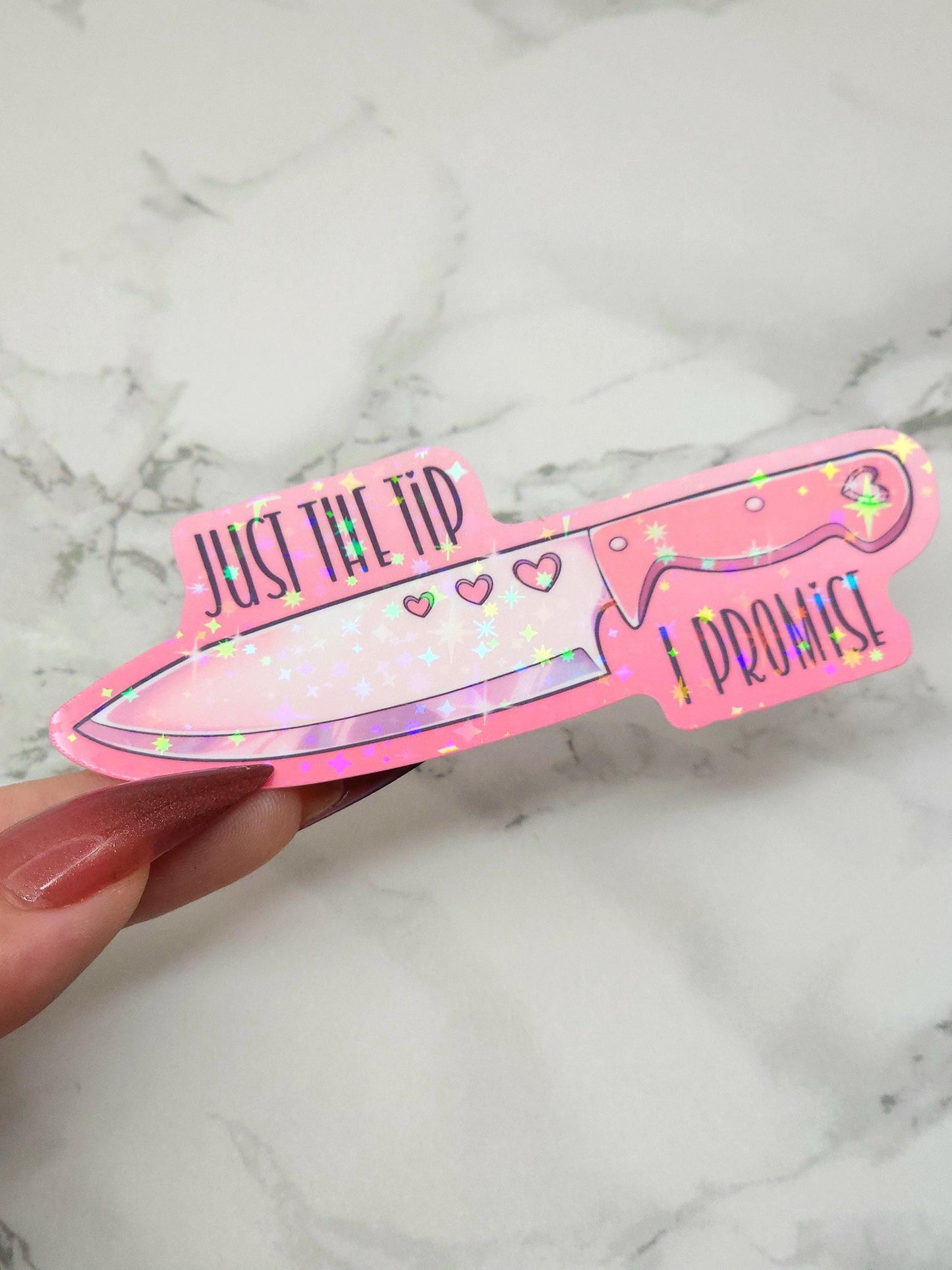 Pink Heart "Just the Tip" Knife Vinyl Sticker