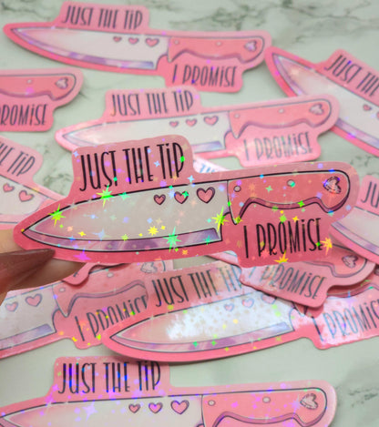 Pink Heart "Just the Tip" Knife Vinyl Sticker