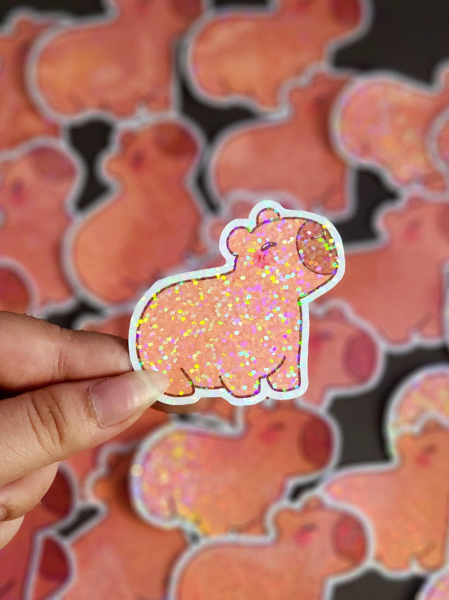 Glitter Holographic Capybara Vinyl Sticker