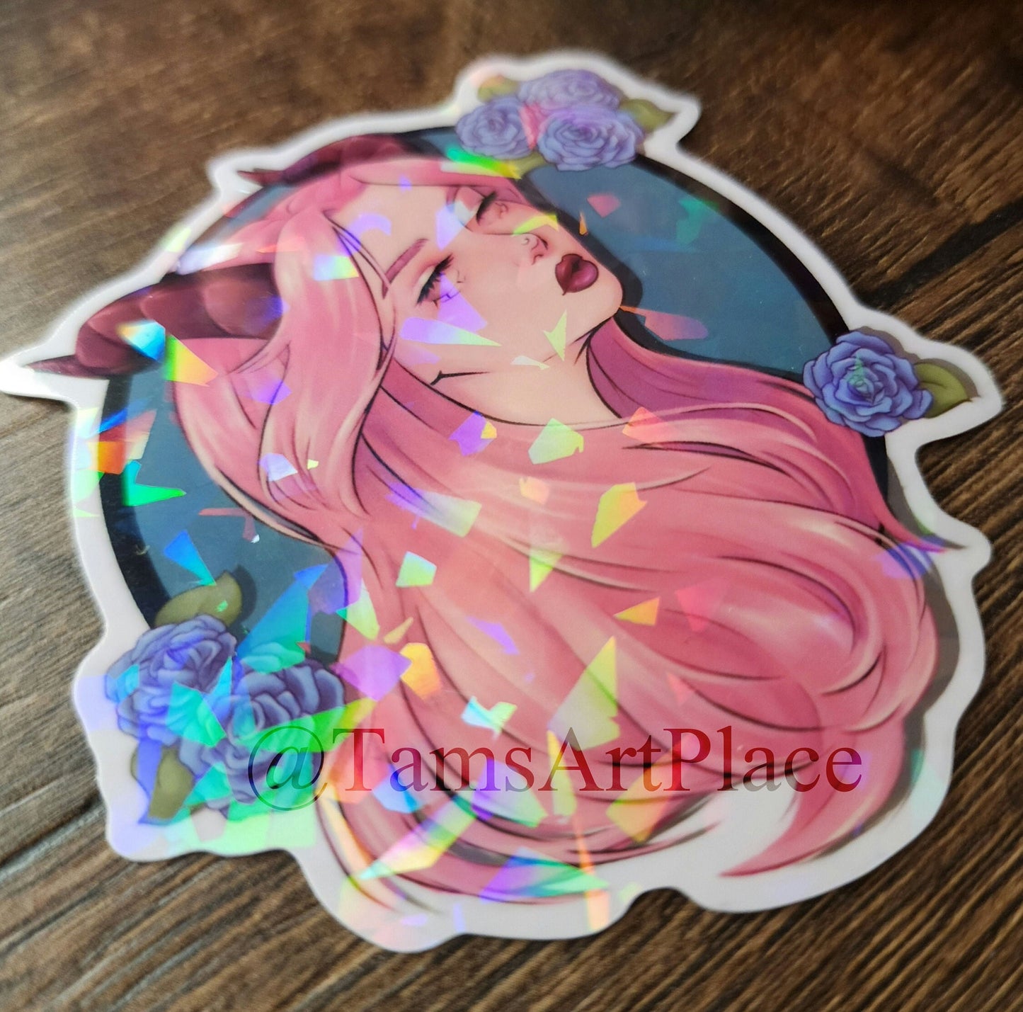 Horned Demon Girl Holographic Vinyl Sticker