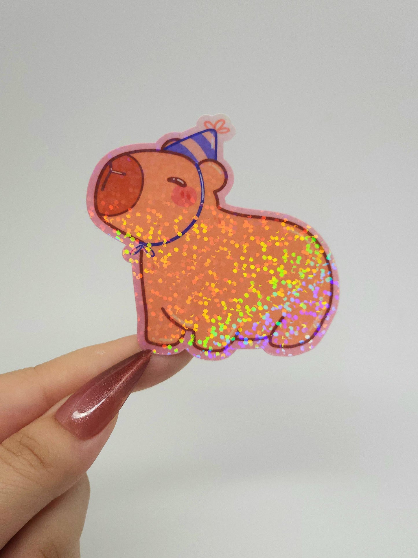 Capybara Party Hat Birthday Holographic Sticker