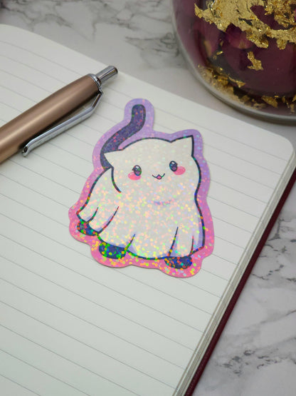 Blanket Ghost Black Cat Holographic Vinyl Sticker