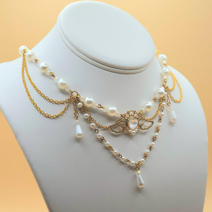 Ethereal Angel Heart Faux Pearl Gold Necklace