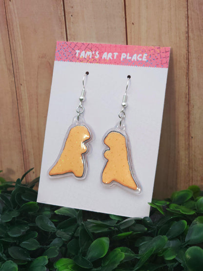 T-Rex Dinosaur Chicken Nugget Glitter Earrings
