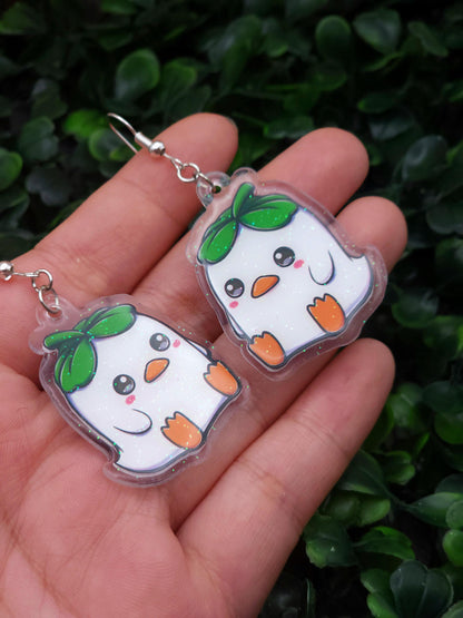 Glitter Lucky Clover Duck Dangle Earrings