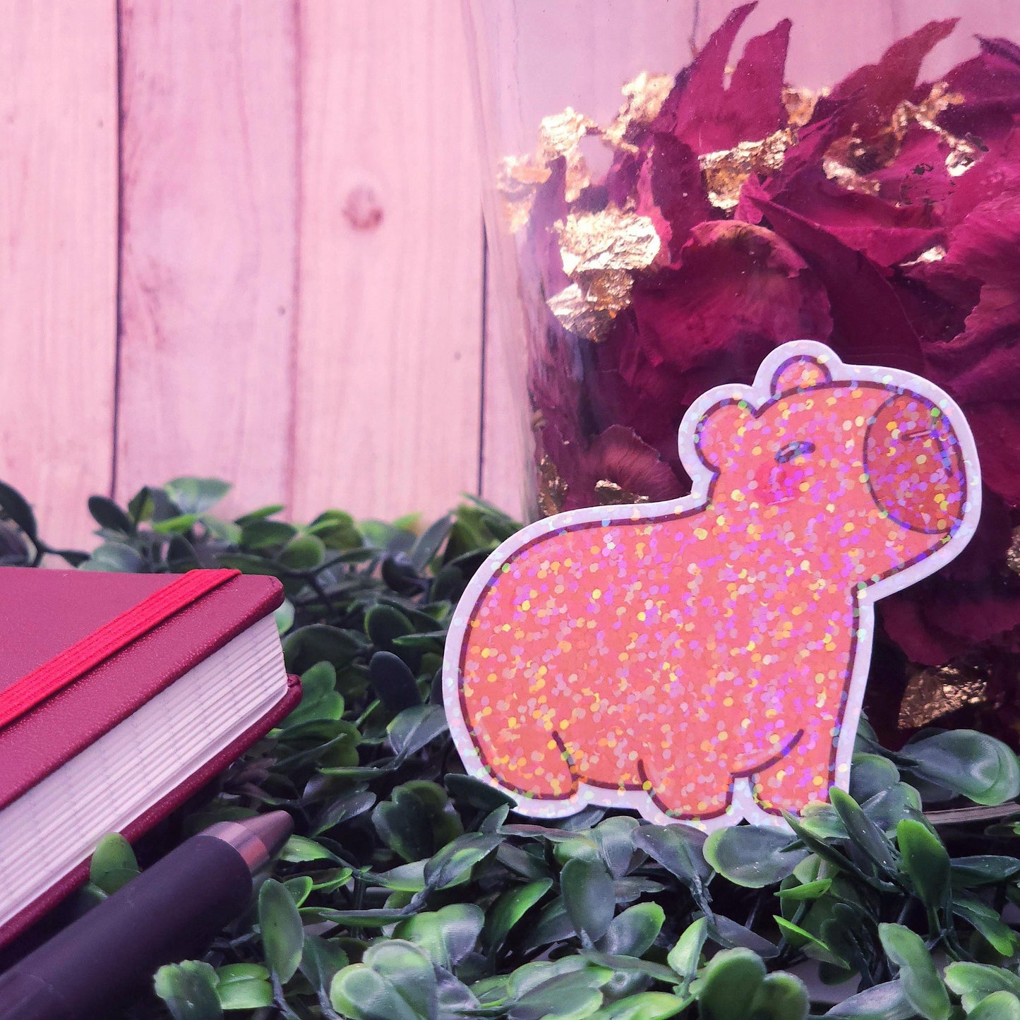 Glitter Holographic Capybara Vinyl Sticker