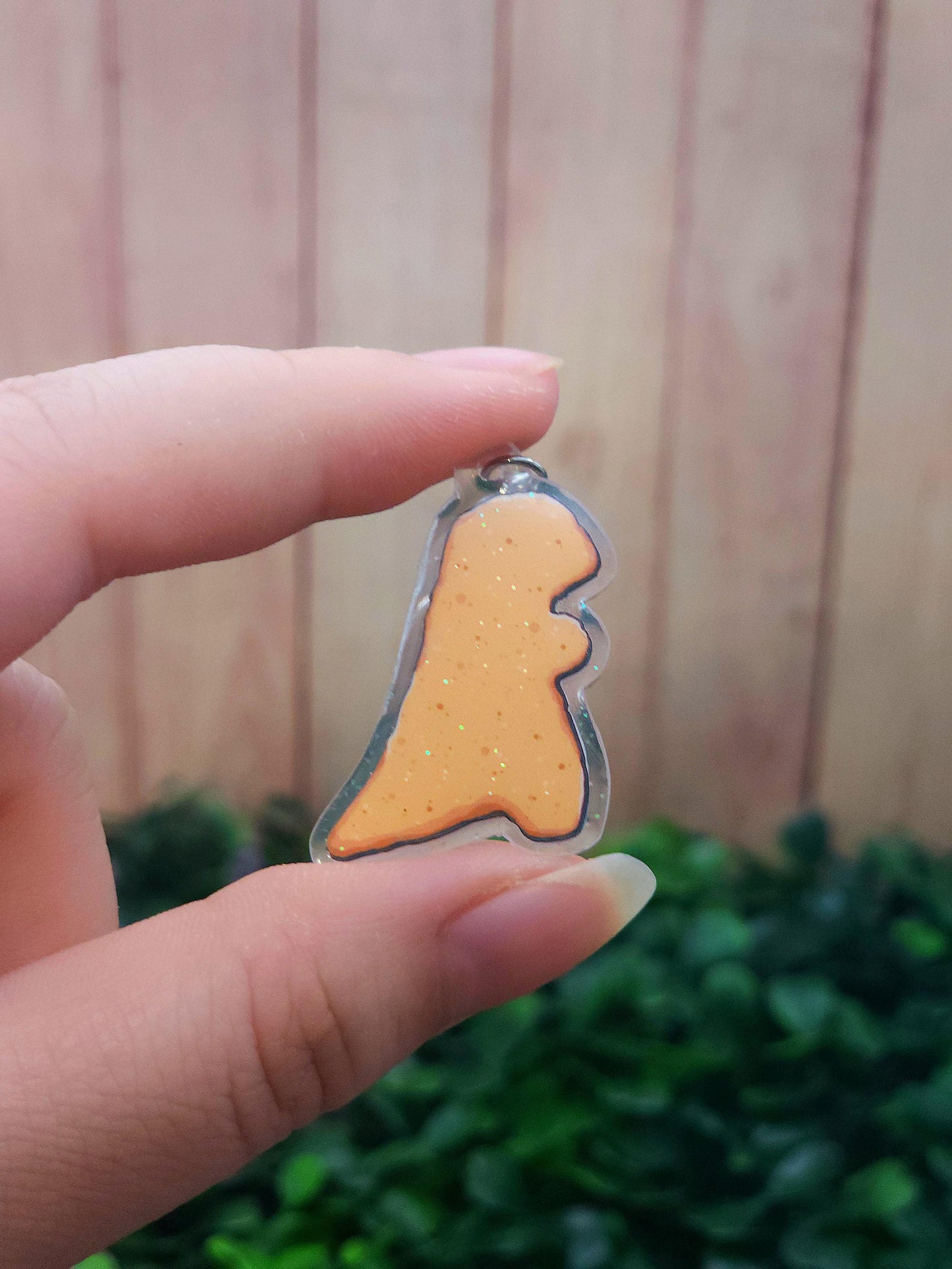 T-Rex Dinosaur Chicken Nugget Glitter Earrings