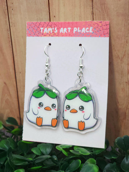 Glitter Lucky Clover Duck Dangle Earrings