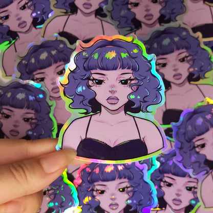 Holographic Alt Purple Anime Girl Sticker