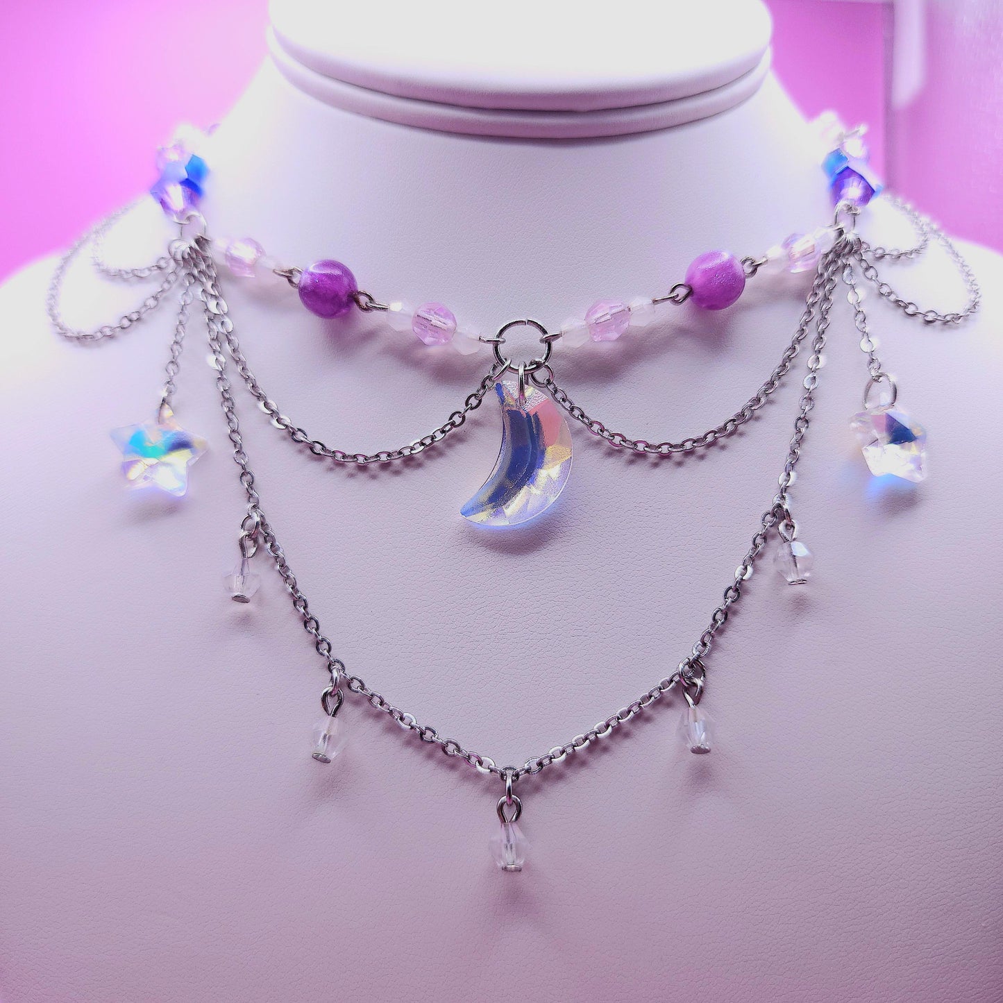Celestial Moon & Star Purple Necklace