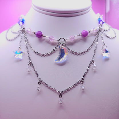 Celestial Moon & Star Purple Necklace