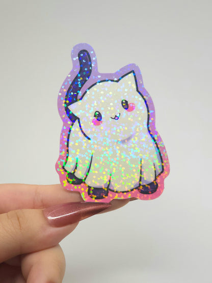Blanket Ghost Black Cat Holographic Vinyl Sticker
