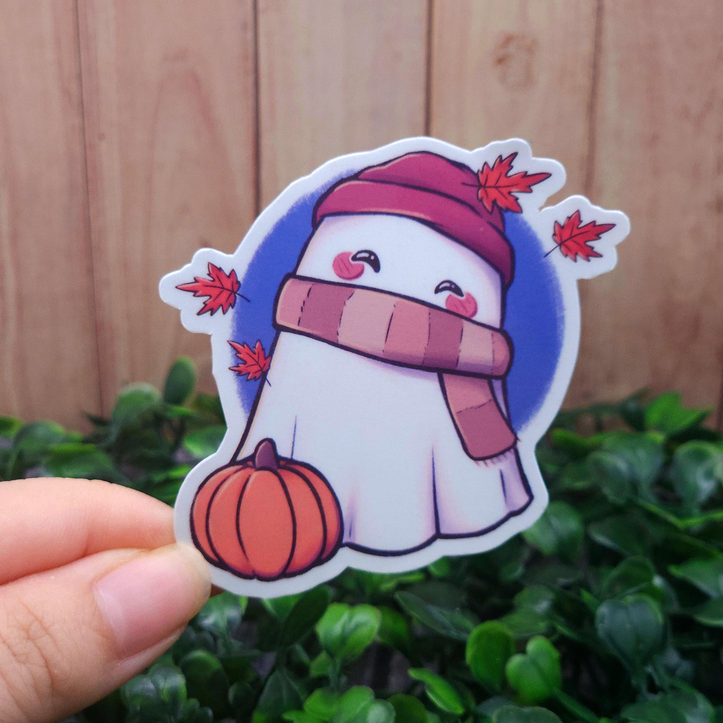 Cozy Autumn Pumpkin Ghost Vinyl Sticker
