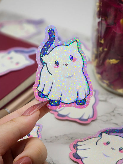 Blanket Ghost Black Cat Holographic Vinyl Sticker