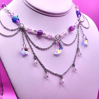 Celestial Moon & Star Purple Necklace
