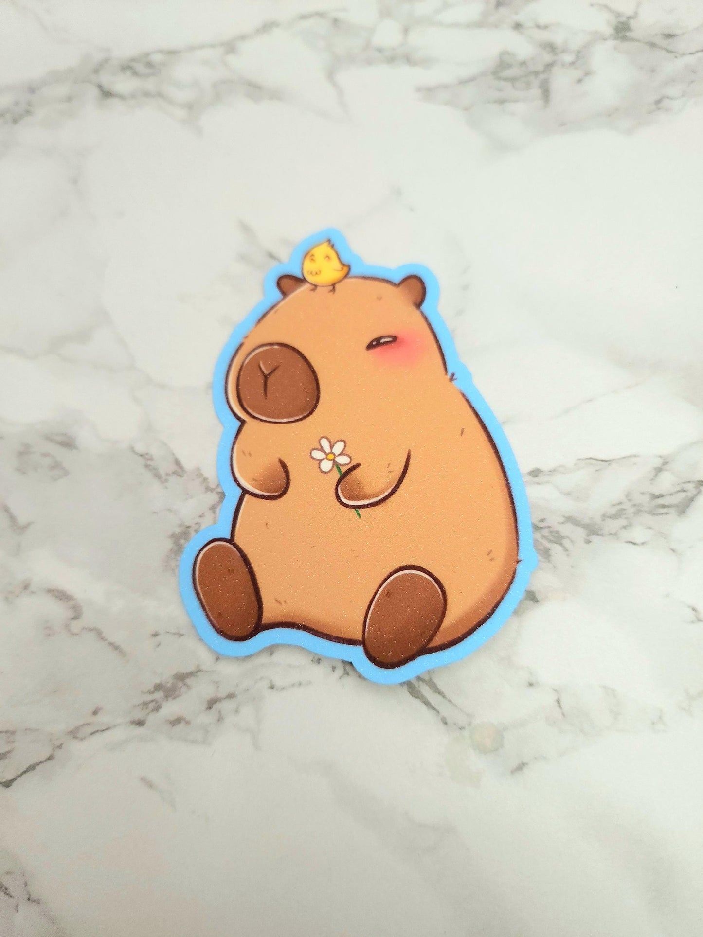 Capybara & Bird Glitter Vinyl Sticker