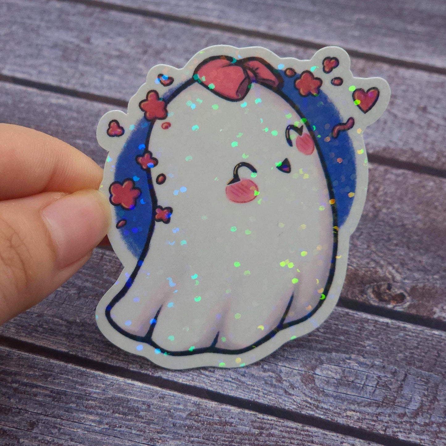Blushing Girly Heart Ghost Vinyl Sticker