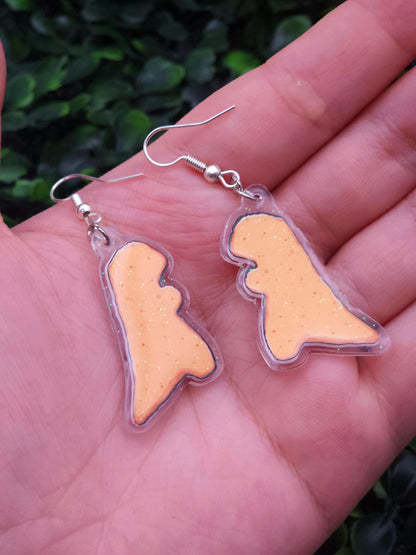 T-Rex Dinosaur Chicken Nugget Glitter Earrings