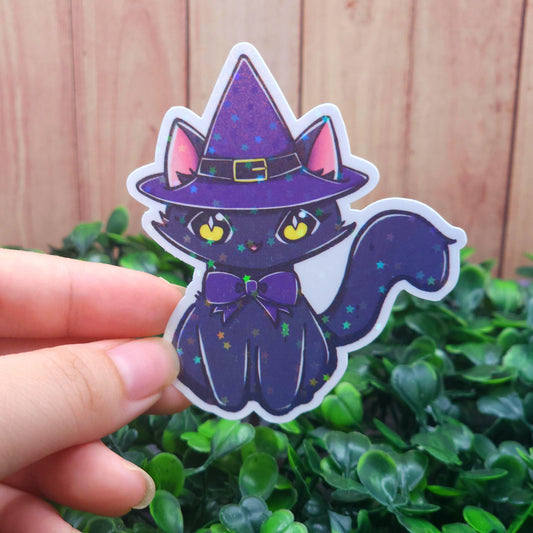 Magical Witch Cat Holographic Vinyl Sticker