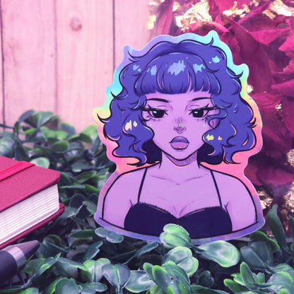 Holographic Alt Purple Anime Girl Sticker