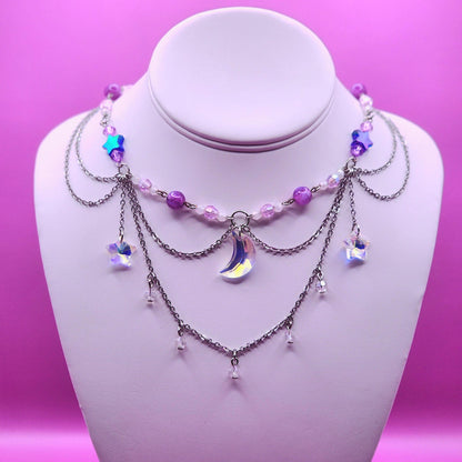 Celestial Moon & Star Purple Necklace