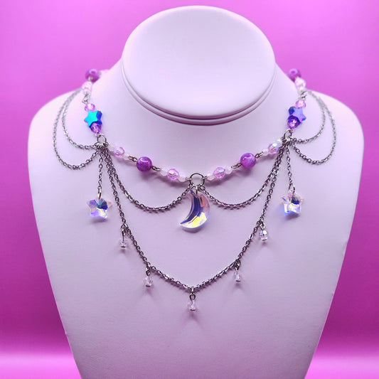 Celestial Moon & Star Purple Necklace
