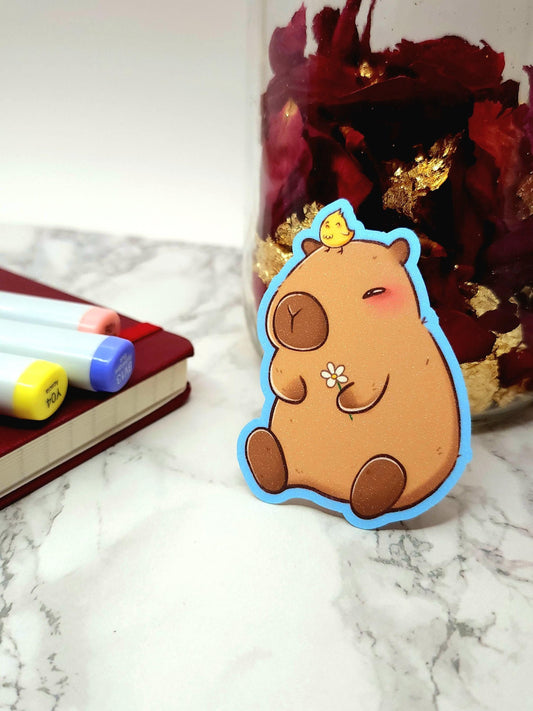 Capybara & Bird Glitter Vinyl Sticker