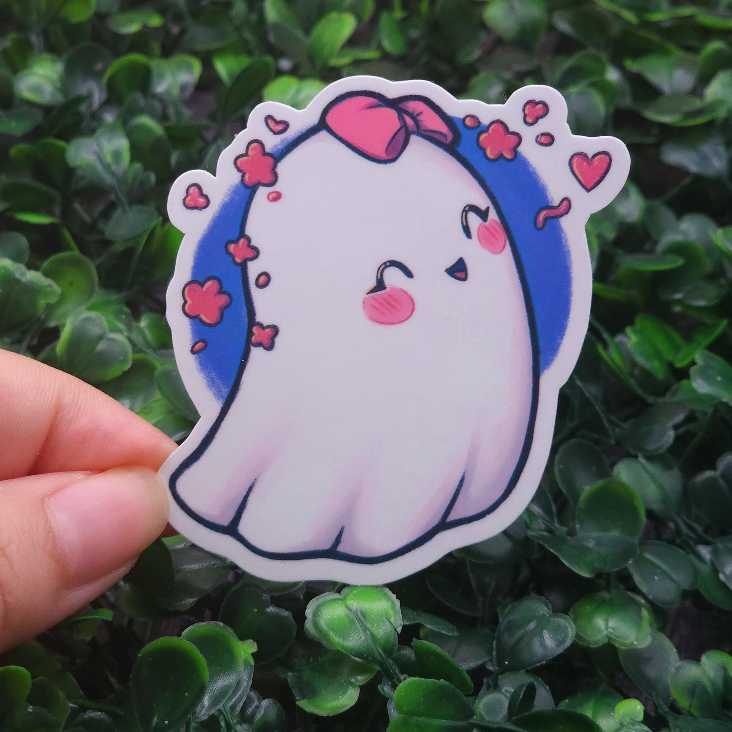 Blushing Girly Heart Ghost Vinyl Sticker