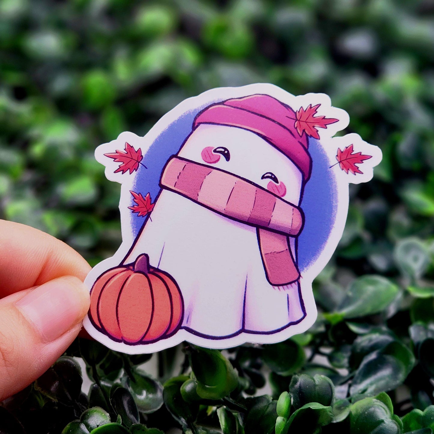 Cozy Autumn Pumpkin Ghost Vinyl Sticker