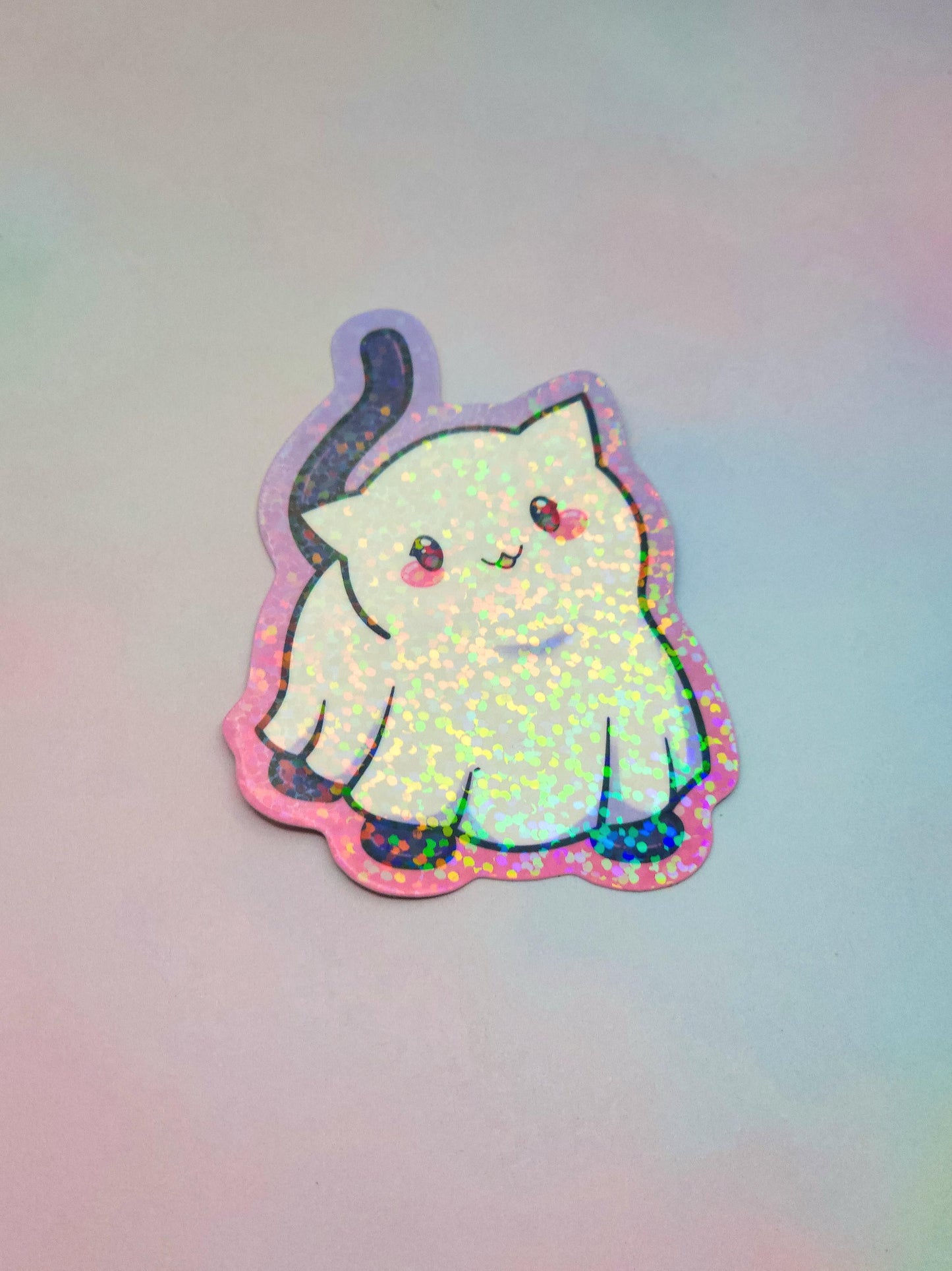 Blanket Ghost Black Cat Holographic Vinyl Sticker